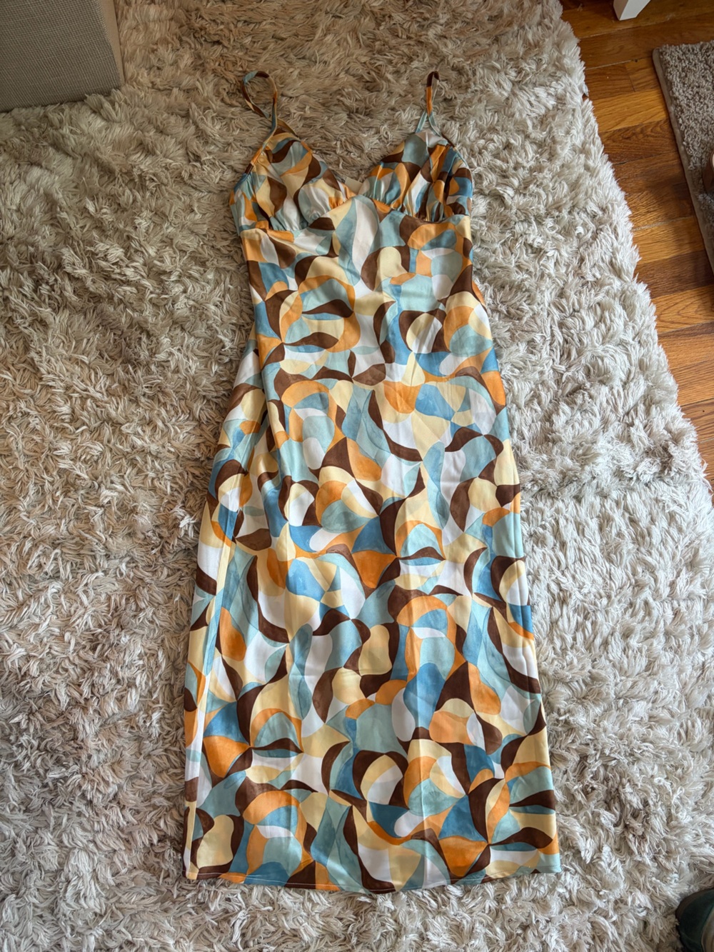 Retro Abstract Print Maxi Dress - Blue, Orange & Brown
